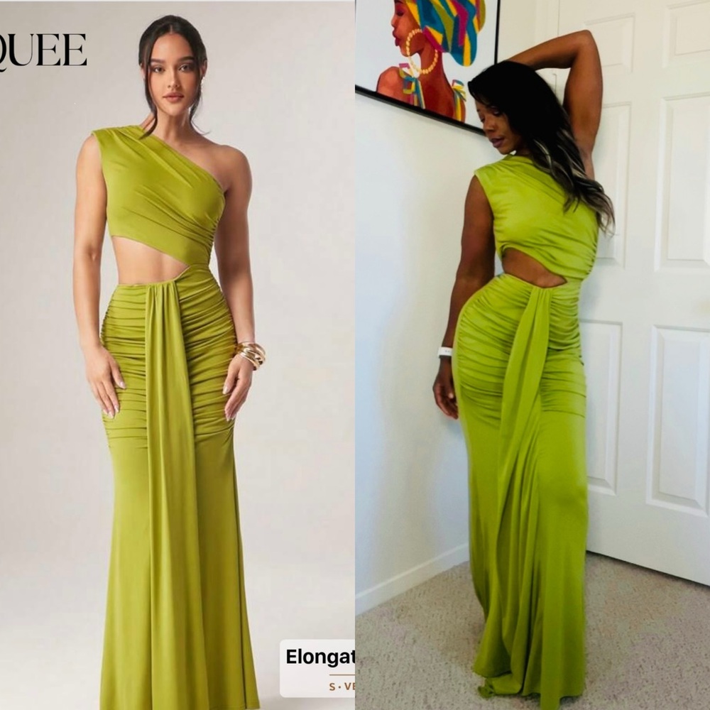 SHEIN One-Shoulder Lime Dress